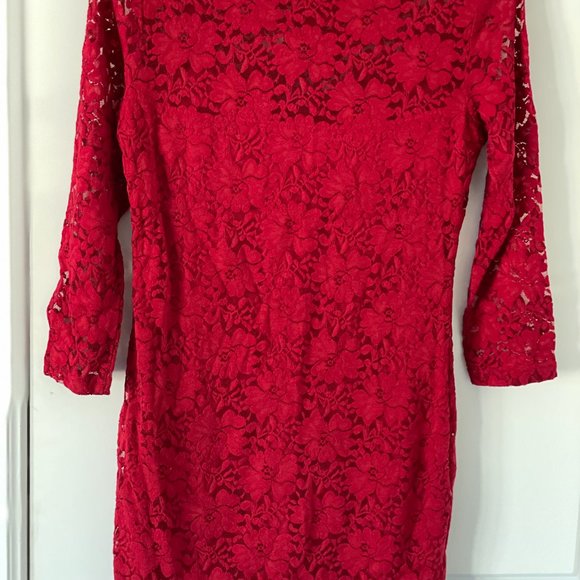 Red Floral Lace Bodycon Dress-Forever 21 - Picture 3 of 8